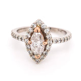 Engagement Ring Single Halo Ring center Natural Pink Marquise Diamond.