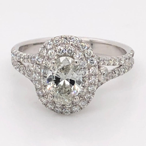 Double Halo Ring Center stone white Oval Diamond