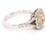 Halo Ring Center Diamond Natural Fancy  Yellow Cushion.
