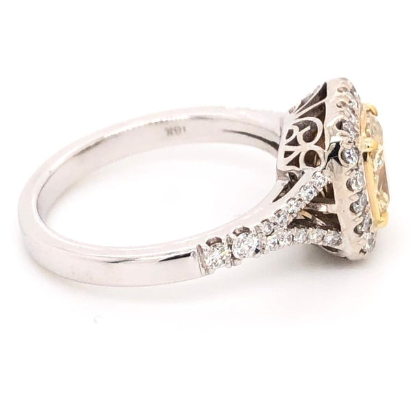 Halo Ring Center Diamond Natural Fancy  Yellow Cushion.