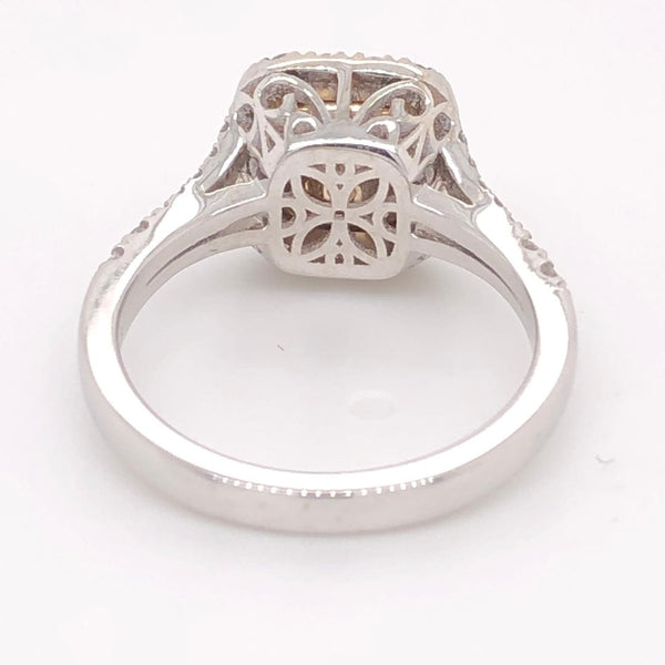 Halo Ring Center Diamond Natural Fancy  Yellow Cushion.