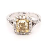 Halo Ring Center Diamond Natural Fancy  Yellow Cushion.
