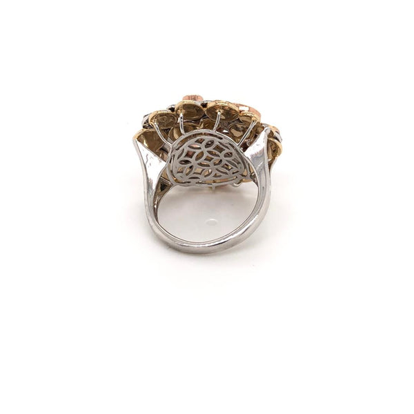 Cocktail Ring three tone yellow, rose and white gold. 14k